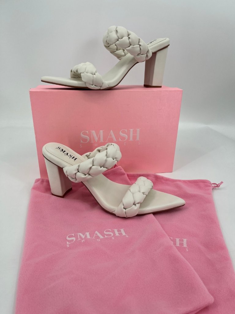 Smash Sienna Sandals Ivory Sz 13 Faux Leather Double Braided Block Heel Slip On